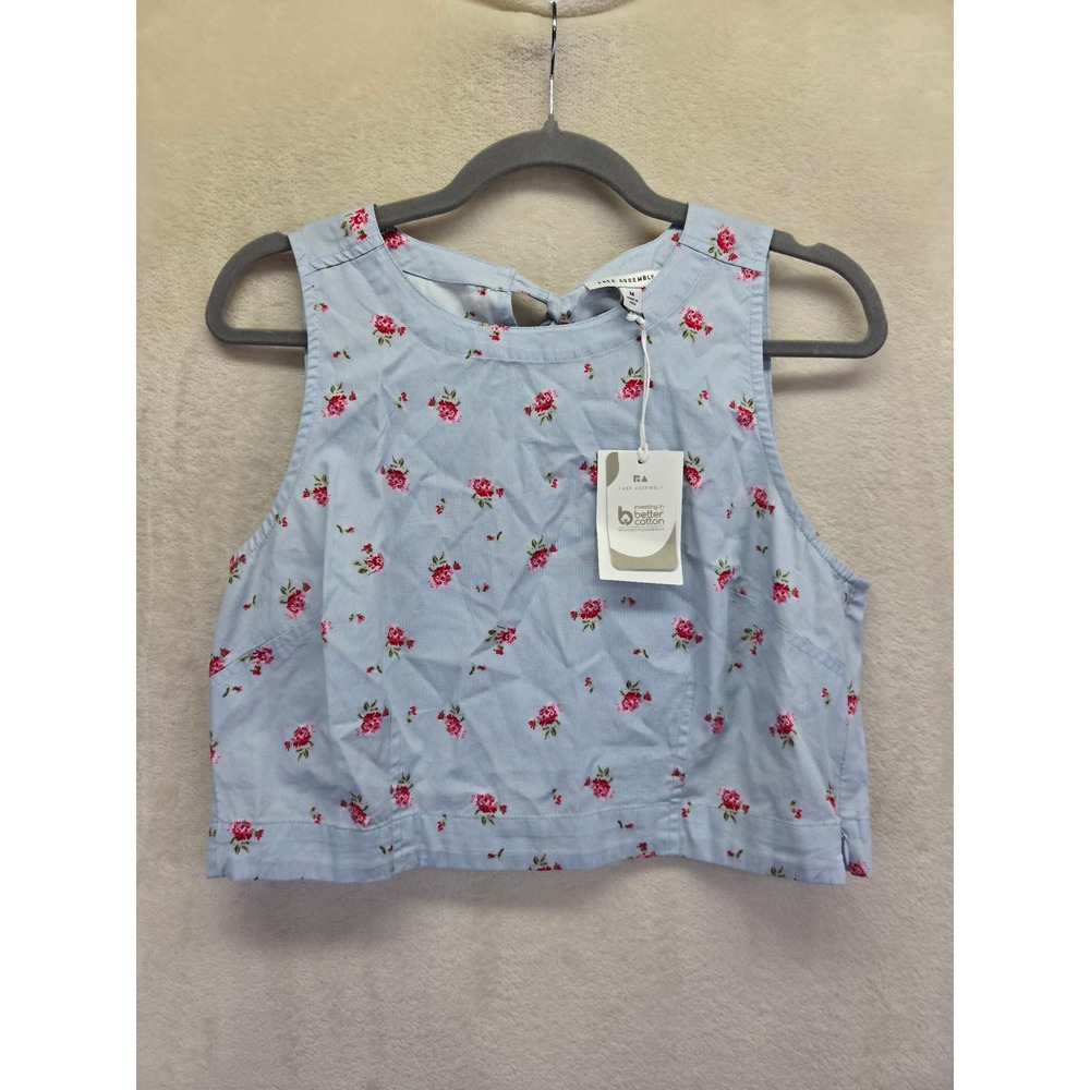 NWT Free Assembly Womens Floral Tie Back Crop Top Blue Red Sleeveless Bohemian